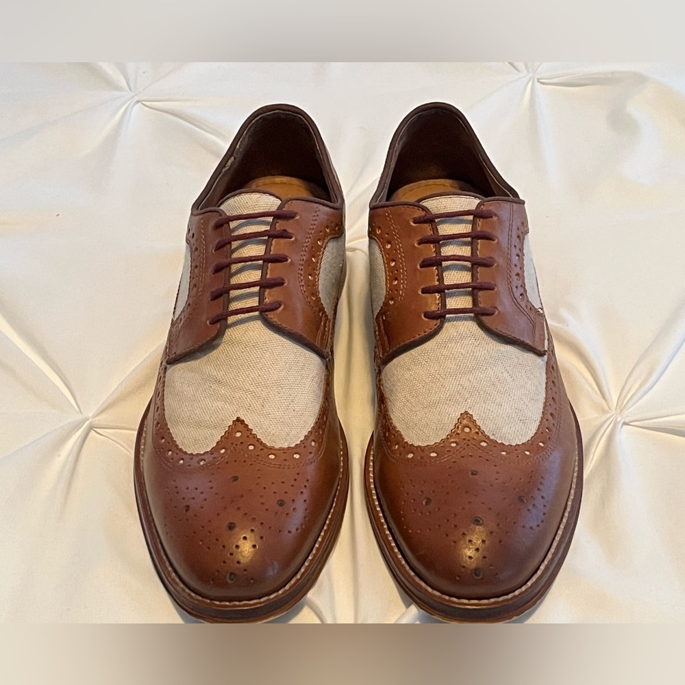 Johnston & Murphy Clayton Linen And Mahogany Calfskin Longwing Wingtip 9.5